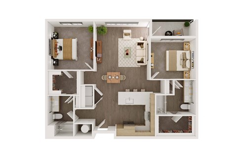 Floor plan for 2 beds, 2 baths, 1252 sqft